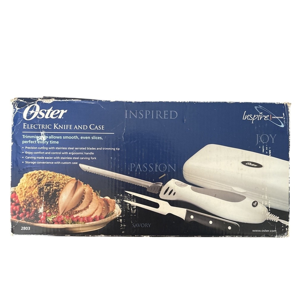Oster Inspire Electric Knife and Case Set with Carving Fork White 2803 NEW‎
